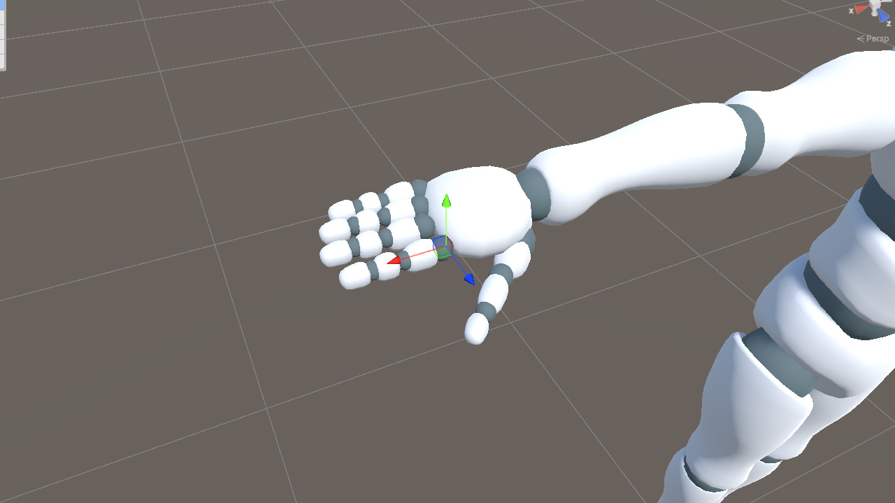 四指沿本地 X 轴延伸