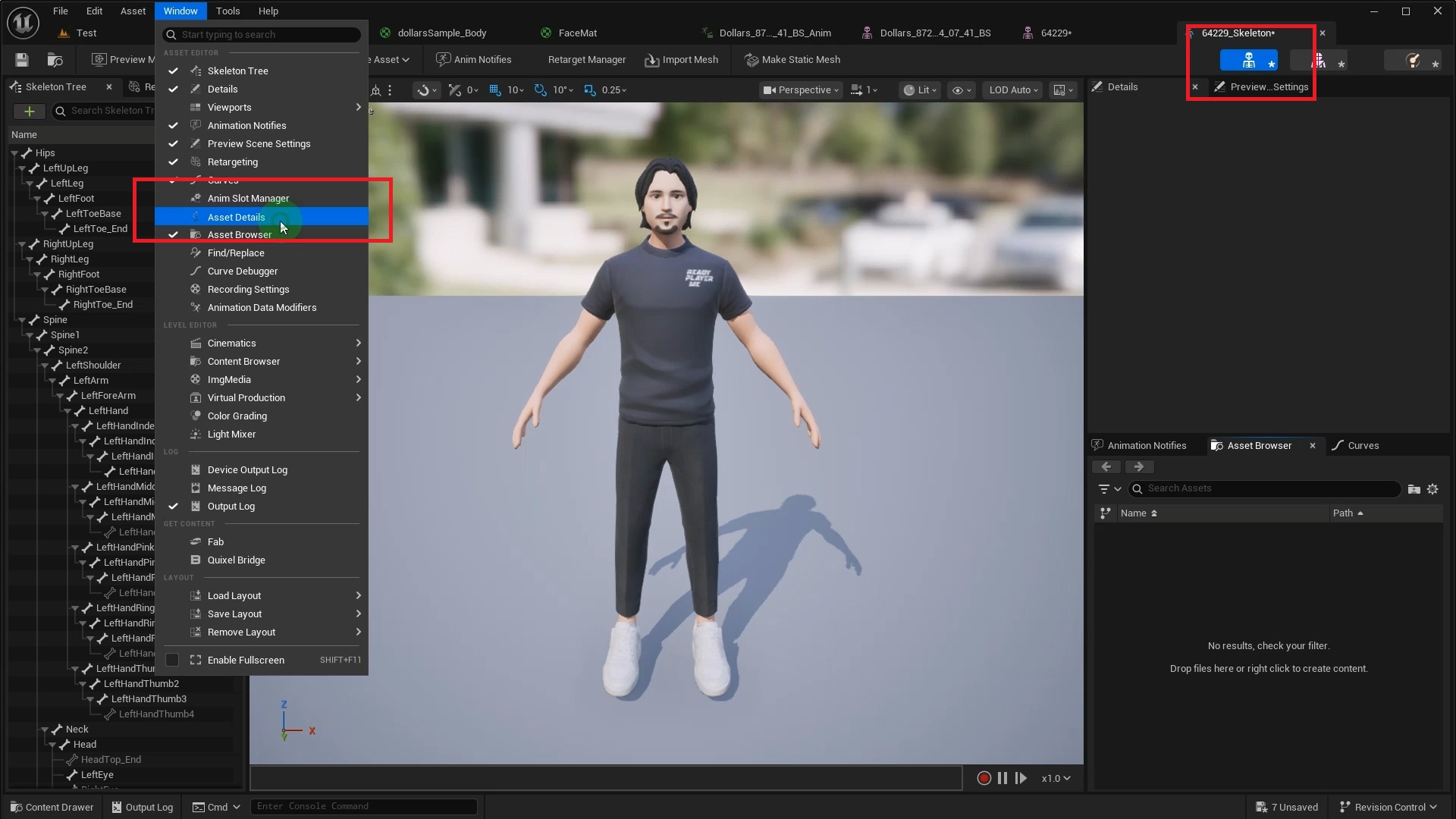打开 Skeleton Asset Details 面板